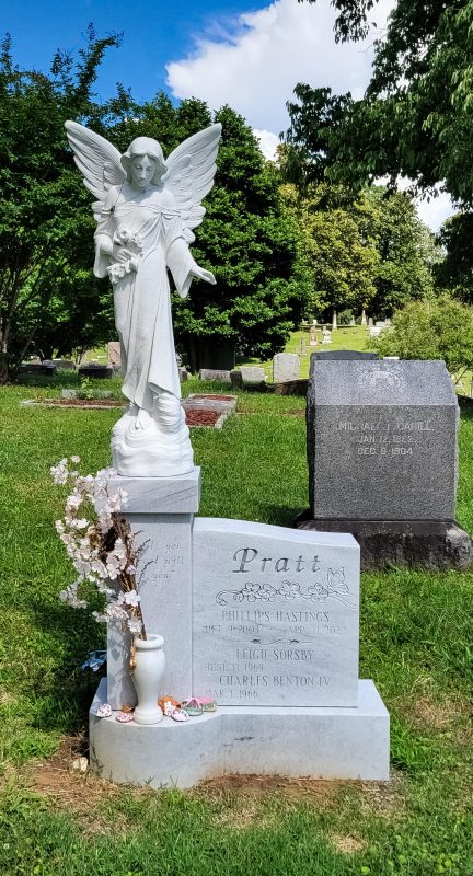 Pratt Companion Two Person White Marble Headstone with Angel Statue